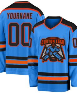 Custom Powder Blue Black-Orange Hockey Jersey