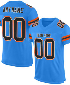 Custom Powder Blue Black-Orange Mesh Authentic Football Jersey