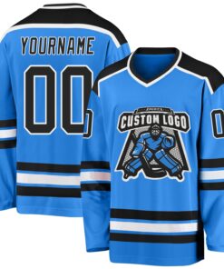Custom Powder Blue Black-White Hockey Jersey