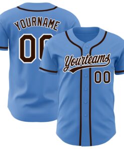 Custom Powder Blue Brown-White Authentic Baseball Jersey