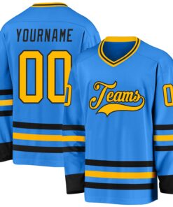 Custom Powder Blue Gold-Black Hockey Jersey