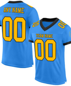Custom Powder Blue Gold-Black Mesh Authentic Football Jersey
