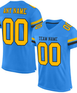 Custom Powder Blue Gold-Black Mesh Authentic Football Jersey