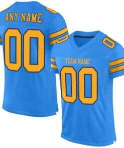 Custom Powder Blue Gold-Navy Mesh Authentic Football Jersey