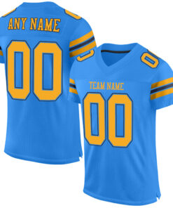 Custom Powder Blue Gold-Navy Mesh Authentic Football Jersey