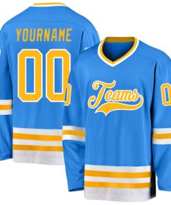 Custom Powder Blue Gold-White Hockey Jersey