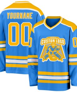 Custom Powder Blue Gold-White Hockey Jersey
