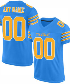 Custom Powder Blue Gold-White Mesh Authentic Football Jersey