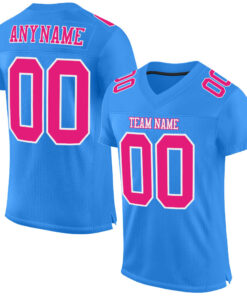 Custom Powder Blue Hot Pink-White Mesh Authentic Football Jersey
