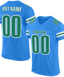 Custom Powder Blue Kelly Green-White Mesh Authentic Football Jersey