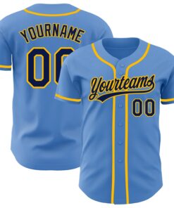 Custom Powder Blue Navy-Gold Authentic Baseball Jersey