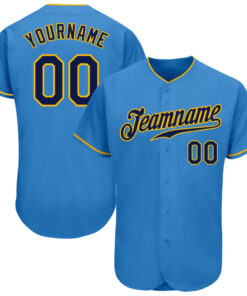 Custom Powder Blue Navy-Gold Authentic Baseball Jersey