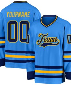 Custom Powder Blue Navy-Gold Hockey Jersey