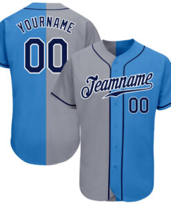 Custom Powder Blue Navy-Gray Authentic Split Fashion Baseball Jersey