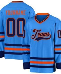 Custom Powder Blue Navy-Orange Hockey Jersey