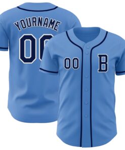 Custom Powder Blue Navy-White Authentic Baseball Jersey