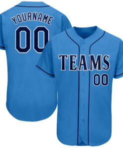 Custom Powder Blue Navy-White Authentic Baseball Jersey