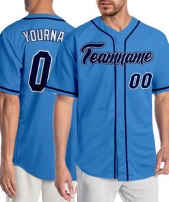Custom Powder Blue Navy-White Authentic Baseball Jersey
