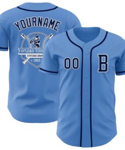 Custom Powder Blue Navy-White Authentic Baseball Jersey
