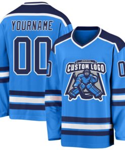 Custom Powder Blue Navy-White Hockey Jersey