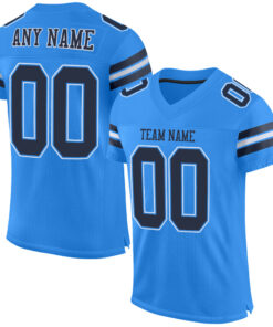 Custom Powder Blue Navy-White Mesh Authentic Football Jersey