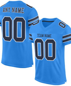 Custom Powder Blue Navy-White Mesh Authentic Football Jersey