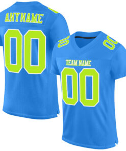 Custom Powder Blue Neon Green-White Mesh Authentic Football Jersey
