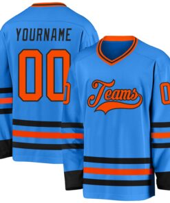 Custom Powder Blue Orange-Black Hockey Jersey