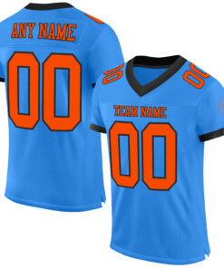 Custom Powder Blue Orange-Black Mesh Authentic Football Jersey