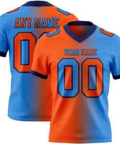 Custom Powder Blue Orange-Navy Mesh Authentic Gradient Fashion Football Jersey