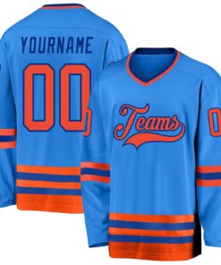 Custom Powder Blue Orange-Royal Hockey Jersey