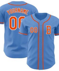 Custom Powder Blue Orange-White Authentic Baseball Jersey