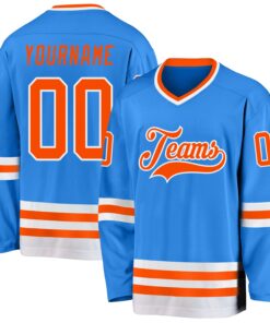 Custom Powder Blue Orange-White Hockey Jersey