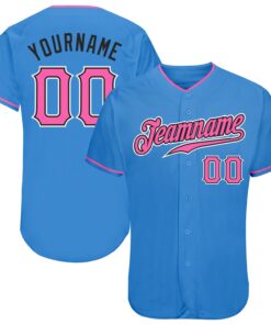 Custom Powder Blue Pink-Black Authentic Baseball Jersey