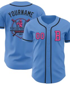 Custom Powder Blue Pink-Black Authentic Baseball Jersey