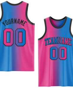 Custom Powder Blue Pink-Black Authentic Gradient Fashion Basketball Jersey