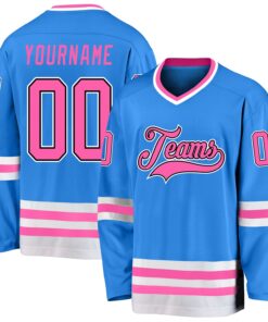 Custom Powder Blue Pink-Black Hockey Jersey