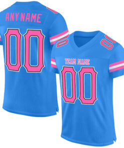 Custom Powder Blue Pink-Black Mesh Authentic Football Jersey
