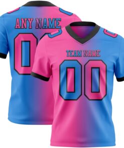Custom Powder Blue Pink-Black Mesh Authentic Gradient Fashion Football Jersey