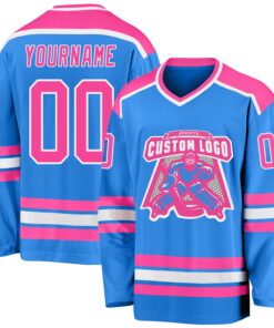 Custom Powder Blue Pink-White Hockey Jersey