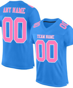 Custom Powder Blue Pink-White Mesh Authentic Football Jersey