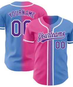 Custom Powder Blue Purple-Pink Authentic Gradient Fashion Baseball Jersey