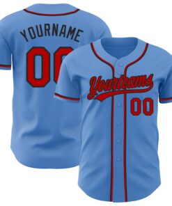 Custom Powder Blue Red-Black Authentic Baseball Jersey