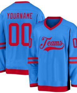 Custom Powder Blue Red Hockey Jersey
