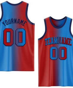 Custom Powder Blue Red-Navy Authentic Gradient Fashion Basketball Jersey