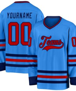 Custom Powder Blue Red-Navy Hockey Jersey