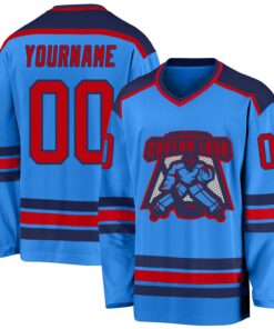 Custom Powder Blue Red-Navy Hockey Jersey