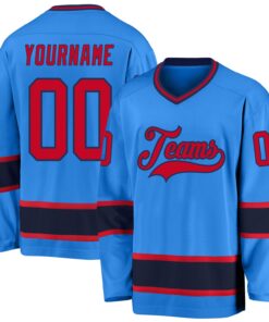 Custom Powder Blue Red-Navy Hockey Jersey