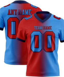 Custom Powder Blue Red-Navy Mesh Authentic Gradient Fashion Football Jersey