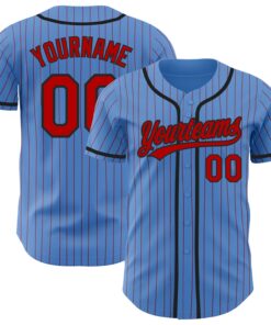 Custom Powder Blue Red Pinstripe Black Authentic Baseball Jersey
